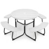 Outdoor Metal and HDPE Picnic Table Bench Set with Umbrella Hole - Seats 8