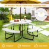 Outdoor Metal and HDPE Picnic Table Bench Set with Umbrella Hole - Seats 8