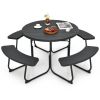 Outdoor Metal and HDPE Picnic Table Bench Set with Umbrella Hole - Seats 8