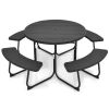Outdoor Metal and HDPE Picnic Table Bench Set with Umbrella Hole - Seats 8