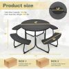 Outdoor Metal and HDPE Picnic Table Bench Set with Umbrella Hole - Seats 8