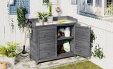 TOPMAX Outdoor 39" Potting Bench Table, Rustic Garden Wood Workstation Storage Cabinet Garden Shed with 2-Tier Shelves and Side Hook