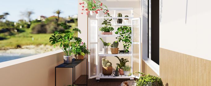 TOPMAX 62inch Height Wood Large Greenhouse Balcony Portable Cold Frame with Wheels and Adjustable Shelves for Outdoor Indoor Use (Color: White)