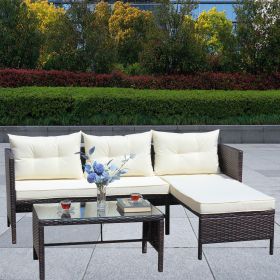 Outdoor patio Furniture sets Conversation set wicker Ratten Sectional Sofa With Seat Cushions(Beige Cushion) (size: 3)