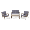Temecula Outdoor Acacia Wood 4-Seater Chat Set_Loveseat&Coffee Table&2 Club Chairs