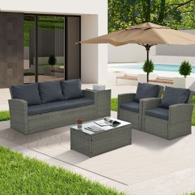 Patio Furniture, Outdoor Furniture, Seasonal PE Wicker Furniture,5 Set Wicker Furniture (Option: Tempered Glass Table Top)