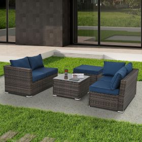 Patio Furniture, Outdoor Furniture, Seasonal PE Wicker Furniture, 4 Set Wicker Furniture (Option: Tempered Glass Coffee Table)