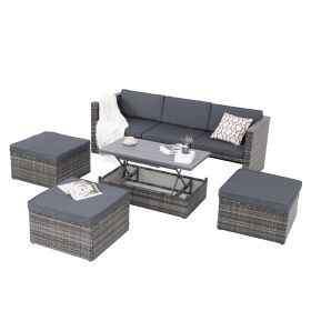 Patio Furniture, Outdoor Furniture, Seasonal PE Wicker Furniture,5 Set Wicker Furniture (Option: Plywood Coffee Table,With Lift Top Coffee Table)