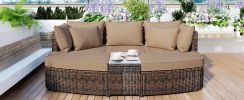 TOPMAX 6-Piece Patio Outdoor Conversation Round Sofa Set, PE Wicker Rattan Separate Seating Group with Coffee Table