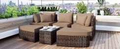 TOPMAX 6-Piece Patio Outdoor Conversation Round Sofa Set, PE Wicker Rattan Separate Seating Group with Coffee Table