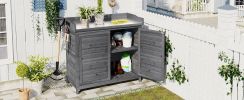 TOPMAX Outdoor 39" Potting Bench Table, Rustic Garden Wood Workstation Storage Cabinet Garden Shed with 2-Tier Shelves and Side Hook