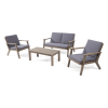 Temecula Outdoor Acacia Wood 4-Seater Chat Set_Loveseat&Coffee Table&2 Club Chairs